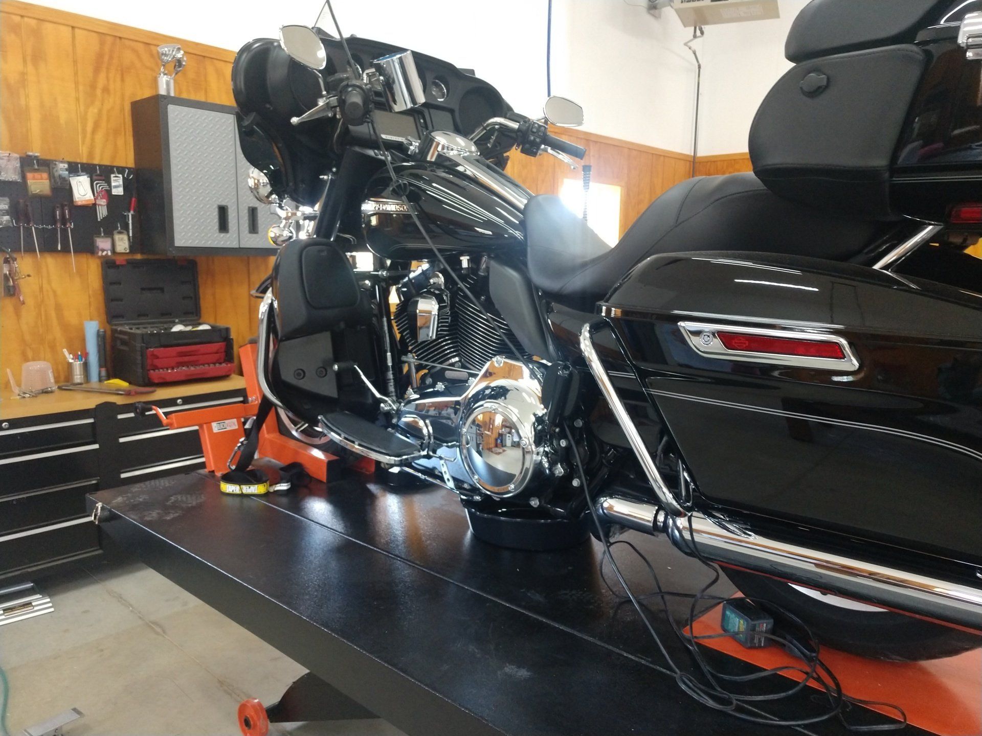 Motorcycle on a service lift